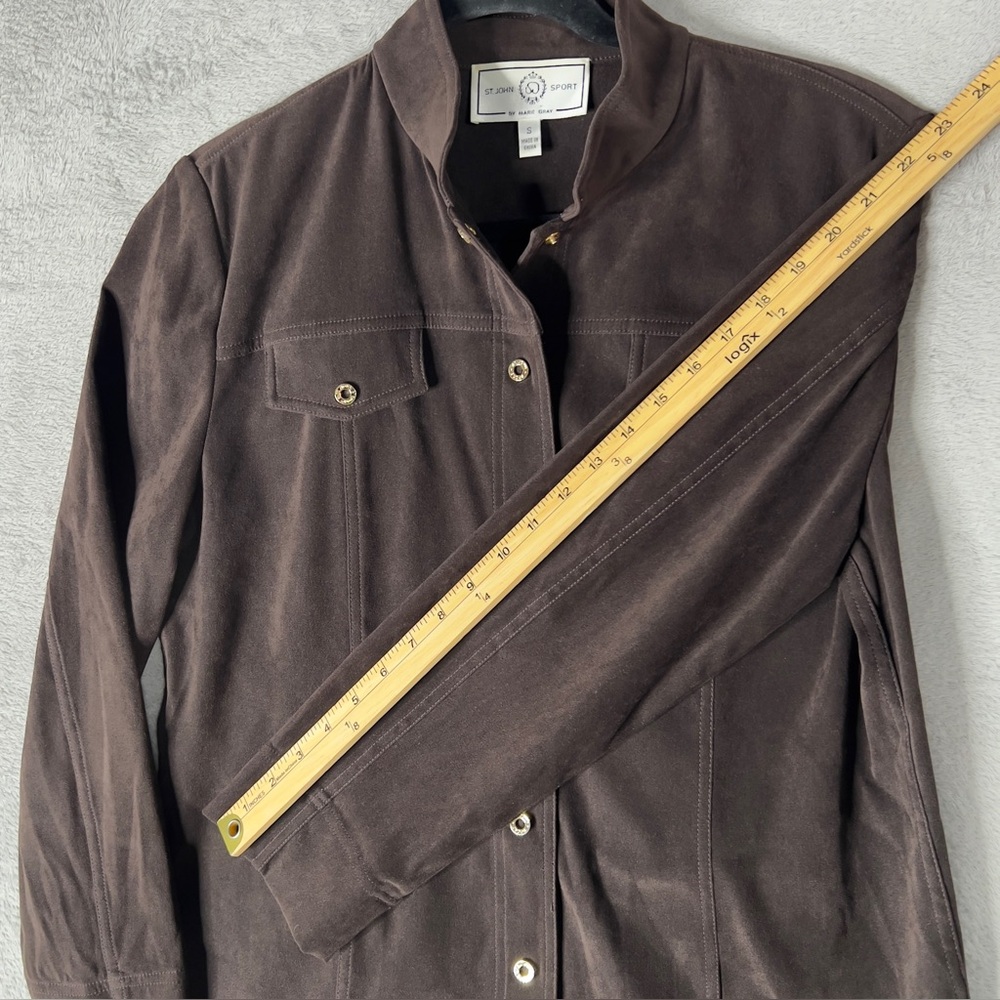 St. John Sport By‎ Marie Gray Faux Suede Snap Button Shirt Women's Small Brown - Picture 9 of 11